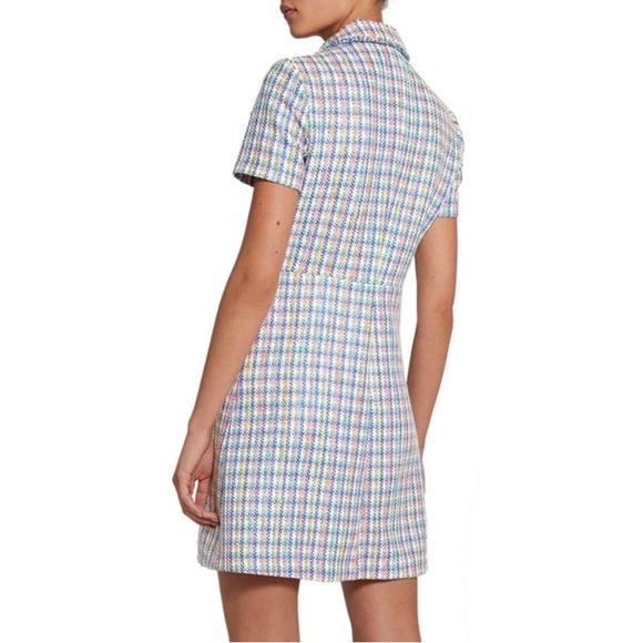 Maje Renizam Blue Metallic Multicolor Tweed Embossed Button Short Sleeve Dress - Picture 4 of 8